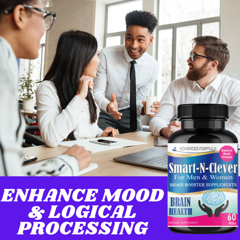 Smart-N-Clever Adult Brain Health Supplement- 60 Pills Memory Booster for Mind Focus - Brain Booster Pills for Concentration Improve Brain Function for Men and Women