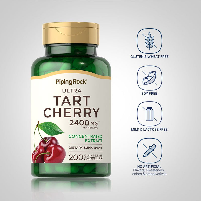 Ultra Tart Cherry, 2400 Mg (Per Serving) | 200 Quick Release Capsules | Non-Gmo, Gluten Free | by Piping Rock