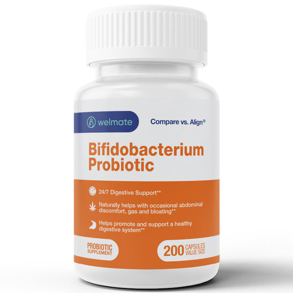 Welmate Bifidobacterium Probiotic Supplement - 24/7 Digestive Support - 200 Count Capsules