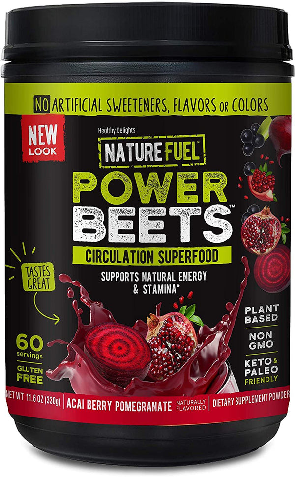 Nature Fuel Power Beets Super Concentrated Circulation Superfood Dietary Supplement – Delicious Acai Berry Pomegranate Flavor – Non-Gmo Beet Root Powder - 60 Servings