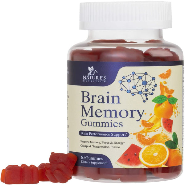Brain Supplement Gummy for Memory, Focus & Concentration Support Gummies plus Nootropics, Phosphatidylserine & Vitamins B6 & B12 - Nature'S Caffeine Free Nootropic for Brain Health - 60 Gummies