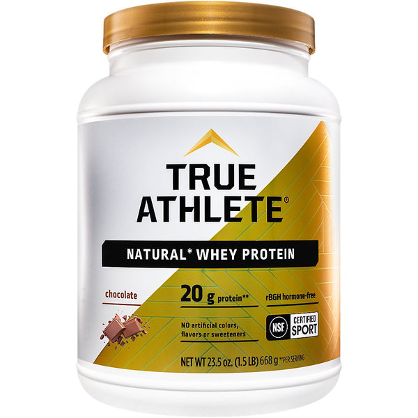 True Athlete Natural Whey Protein - Chocolate, 20G of Protein per Serving - Probiotics for Digestive Health, Hormone Free (1.5 Pound Powder)