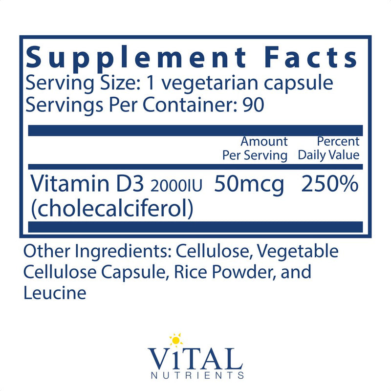Vitamin D3, 2,000 IU, 90 Vegetarian Capsules, Vital Nutrients