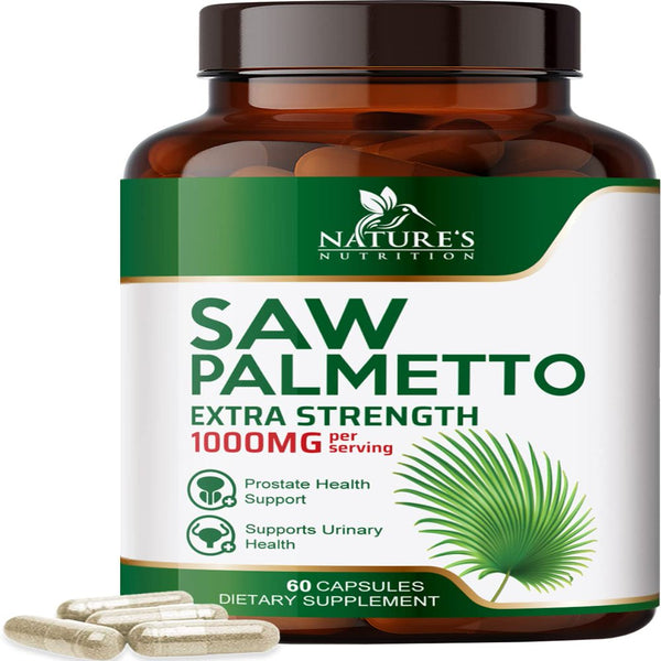 Saw Palmetto for Men - 1000 MG Saw Palmetto Extract - Men'S Herbal Prostate Health Support Supplement, Essential Nutrients from Non-Gmo Saw Palmetto Berries, Supplements for Men & Women, 60 Capsules