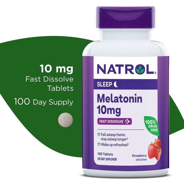 Natrol Melatonin Fast Dissolve Sleep Aid Tablets, Strawberry, 10Mg, 100 Count