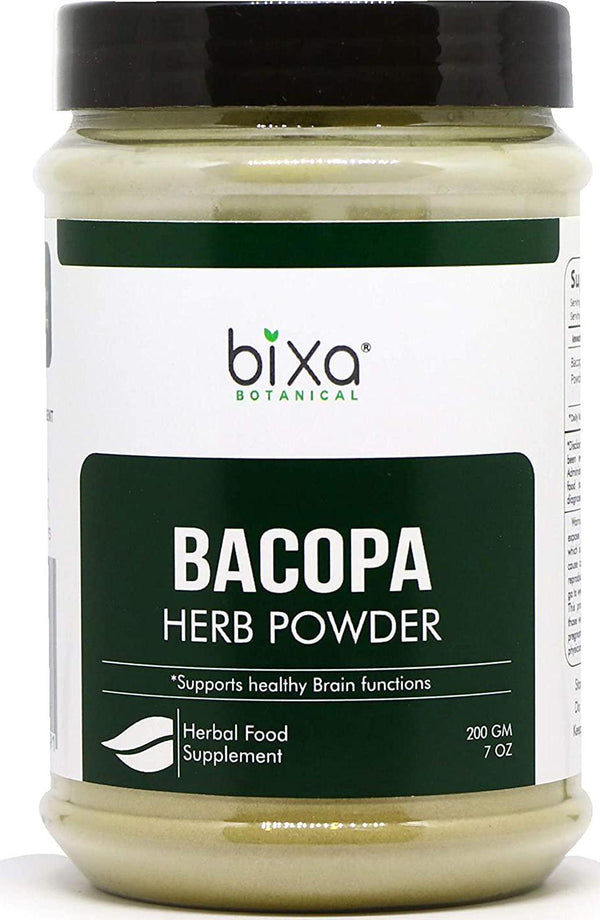 bixa BOTANICAL Brahmi Powder(Bacopa Powder) - 200G/7 Oz(Bacopa Monnieri/Brahmi Leaves) - Ideal Brain Tonic, Ayurvedic Herbal Supplement For Brain, Intelligence and Focus, Useful To Improve Voice Quality