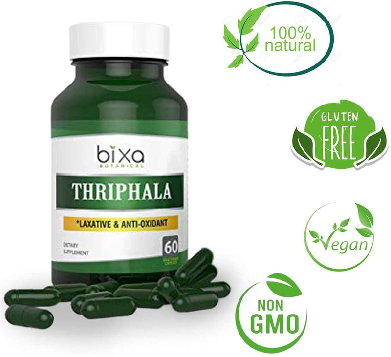 bixa BOTANICAL Triphala Extract 40% Tannins, Ayurvedic Herb For Laxative and Anti-Oxidant, Herbal Supplement For Healthy Digestion and Absorption Of Nutrients, Veg Capsules 60 Count (450Mg)