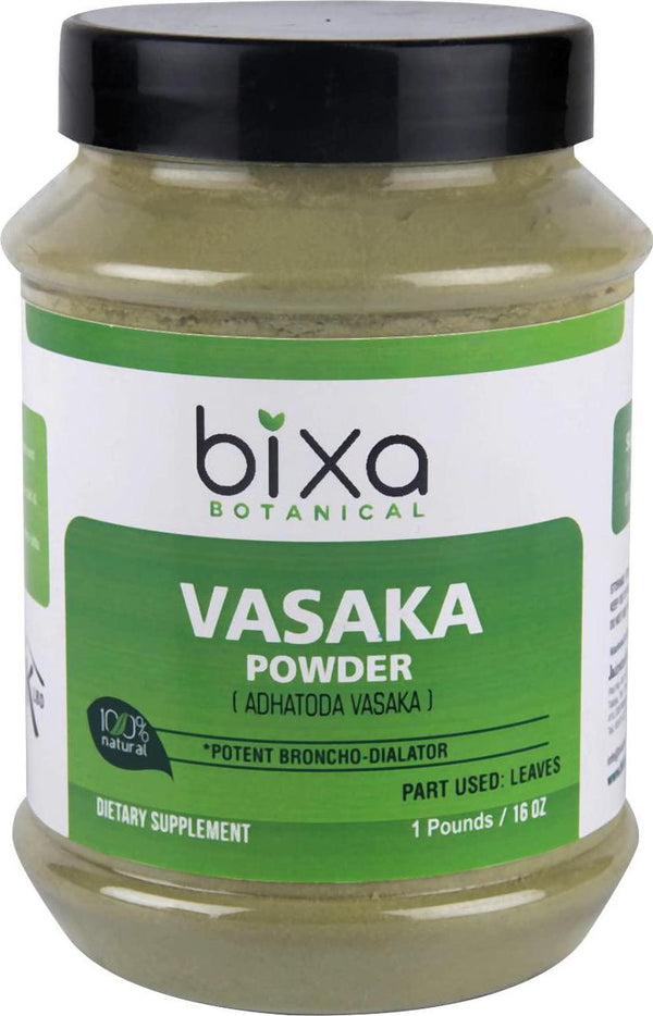 bixa BOTANICAL Vasaka Leaf Powder (Adhatoda Vasaka) Potent Bronchodilator, Herbal Supplement For Asthma, Helps As Anti-Allergic In Cold and Skin Problems Reduce Extra Pitta(Heat) From Body 1 Pound/16 Oz