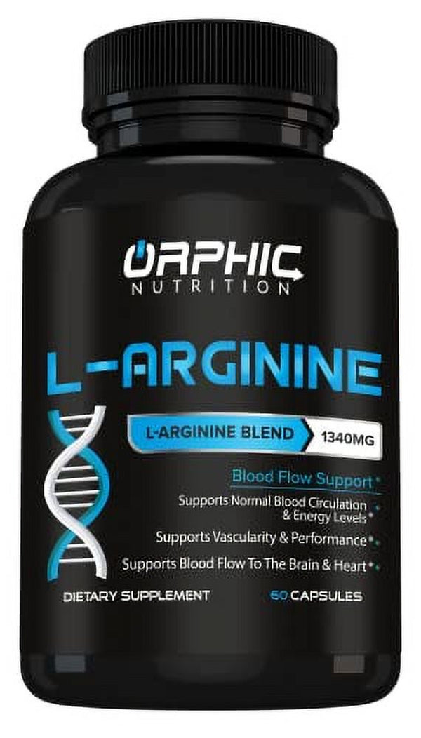 Extra Strength L Arginine - Nitric Oxide Supplement to Support Muscle Health, Exercise Performance and Endurance, Vascularity, Heart Health, Energy Levels* - 60 Caps