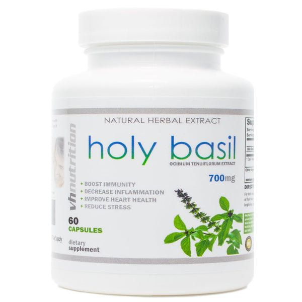 VH Nutrition Organic Holy Basil 700Mg Supplement - Immune Support, Improve Heart Health, Reduce Stress - 60 Capsules