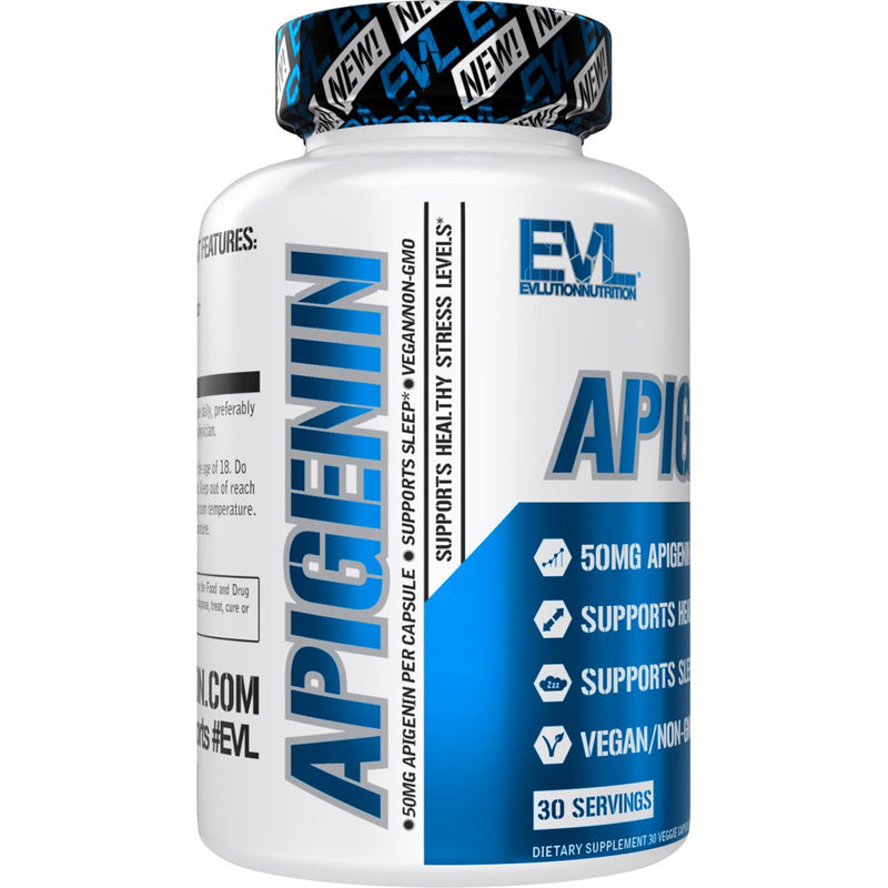 Apigenin 50Mg - Evlution Nutrition Pure Apigenin Supplement for Sleep - Anxiety and Stress Relief Pills for Men and Women - Apigenin for Mood Support - 30 Servings