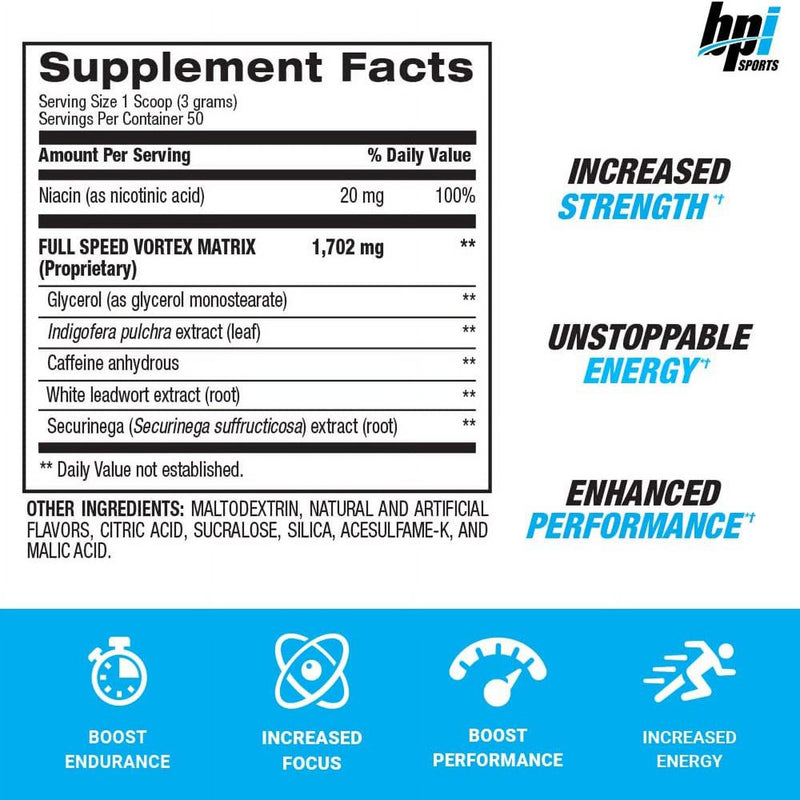 BPI Sports 1.M.R Vortex Pre Workout Powder, Non Habit Forming, Sustained Energy & Nitric Oxide Booster, Power Juice, 5.3 Ounce