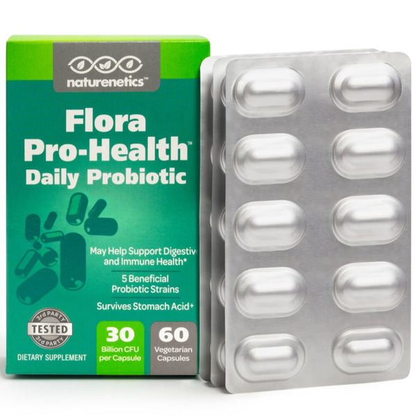 Probiotics for Women & Men on the Go – Naturenetics Flora Pro-Health: High Strength Probiotic Supplement – 30 Billion CFU per Capsule – Dairy & Gluten Free – Vegan – with Acidophilus 60-Day Supply