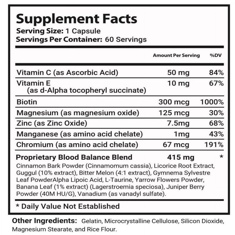 Blood Balance Advanced Formula Blood Sugar Supplement - 60 Capsules