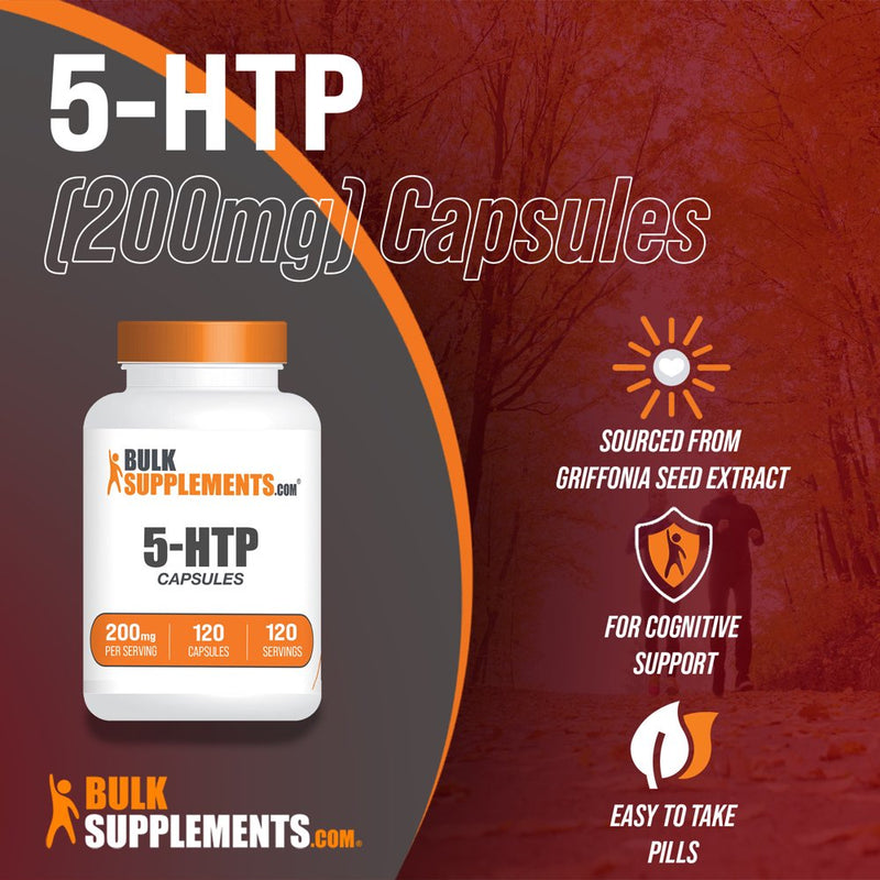 Bulksupplements.Com 5-HTP Capsules, 200Mg - Brain Support Supplements (120 Gel Capsules - 120 Servings)