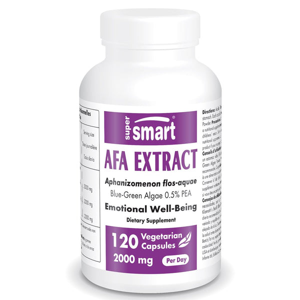 Supersmart - AFA Extract 1000 Mg per Day - Blue Green Algae - Nervous System & Mood Support - Nootropic Supplement | Non-Gmo & Gluten Free - 120 Vegetarian Capsules