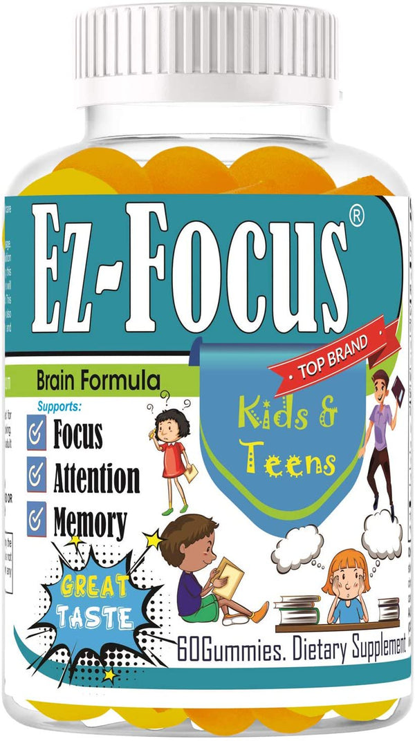 Kids Brain Booster Supplements Vitamins to Help Kids Focus. Help Boost Brain Focus, Attention, Memory for Childrens and Teens, Best Great Taste 60 Gummies
