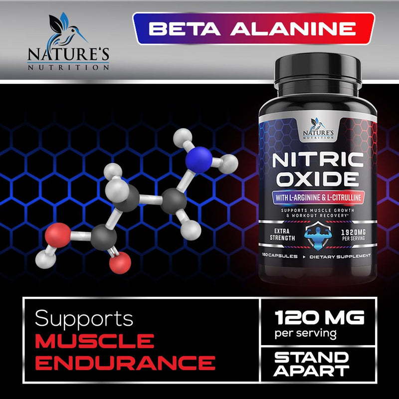 Extra Strength Nitric Oxide Supplement L Arginine 3X Strength - Citrulline Malate, AAKG, Beta Alanine - Premium Muscle Supporting Nitric Oxide Booster for Strength & Energy Supplements - 180 Capsules