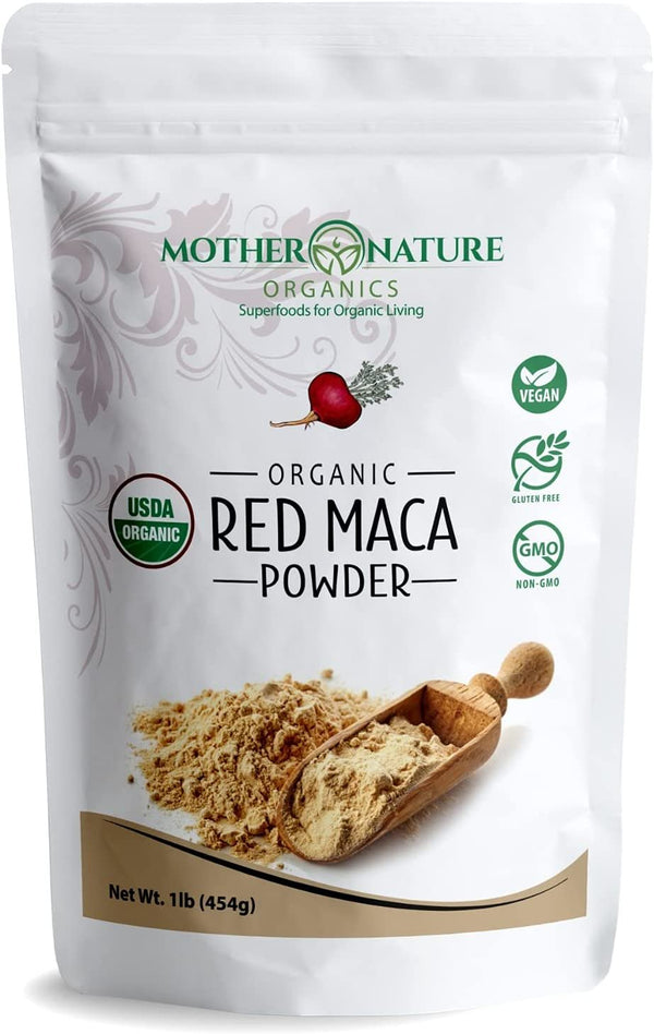 Red Maca Root Powder for Men & Women | 100% Organic, Vegan, Gluten-Free, and Non-Gmo | Pre Workout, Muscle Mass Gainer Recovery, Energy Drink Powder, Hormone Balance, Prostate Supplements - (16 Oz)