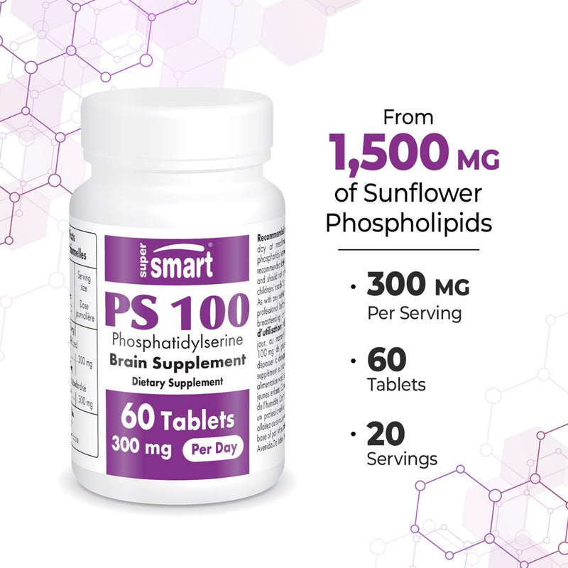 Supersmart - PS100 (Phosphatidylserine) 300 Mg per Day - Brain Supplement - Memory Pills & Nootropics | Non-Gmo & Gluten Free - 60 Tablets