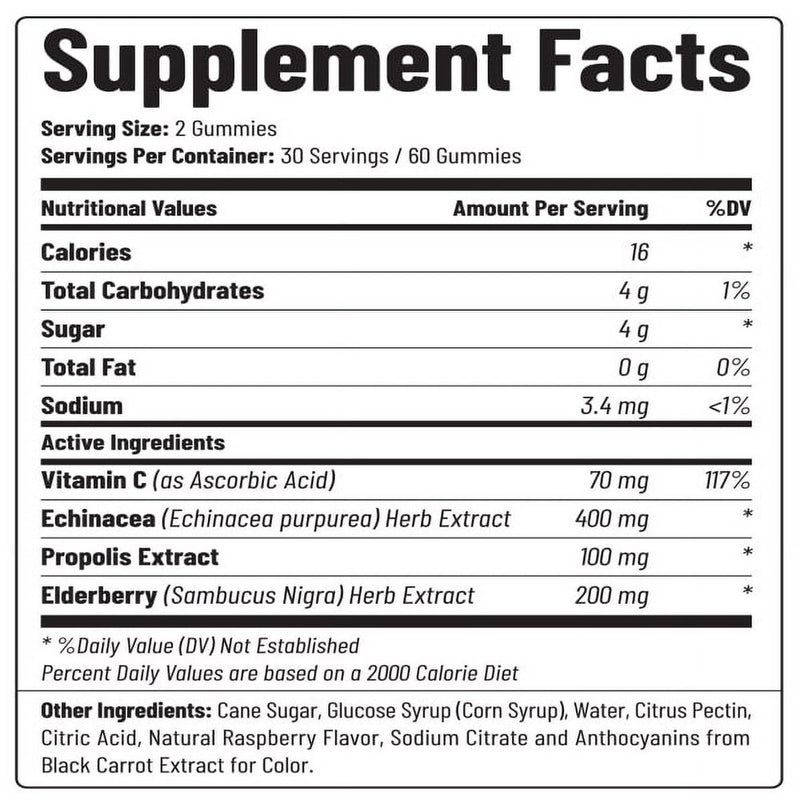 Elderberry Immune Booster Gummies Snap Supplements - Vitamin C, Propolis, Echinacea Extract for Kids & Adults - 60 Gummy