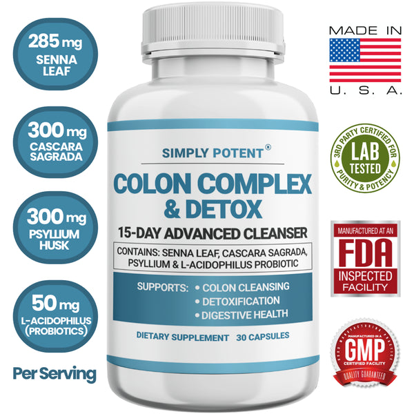 Colon Cleanse Detox Capsules for Colon Health, 15 Day Colon Cleanser Supplement W/Probiotic & Natural Laxative for Constipation Relief, Digestive Health, Colon Detox, Weight Loss & Energy Boost 30 Ct