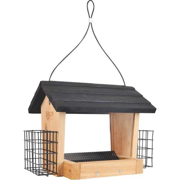 1PACK Nature'S Way 3 Qt. Natural Cedar Hopper Feeder with Suet Cages