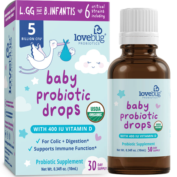 Lovebug Probiotics Baby Probiotic Drops, 5 Billion CFU, 0.34 Fl Oz (10 Ml)