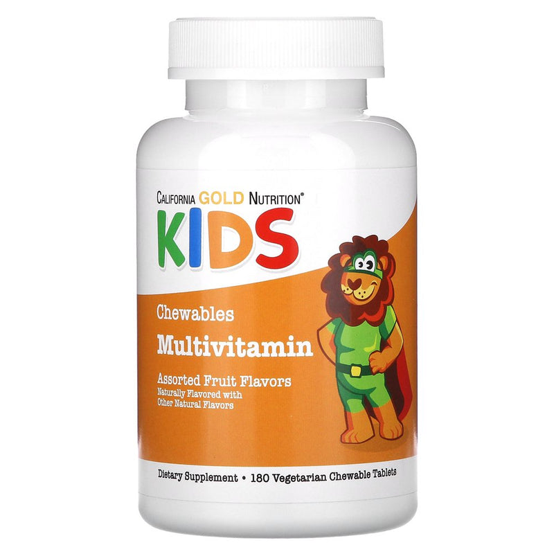 California Gold Nutrition Chewable Multi-Vitamin for Children, Assorted Fruit Flavors, 180 Vegetarian Tablets