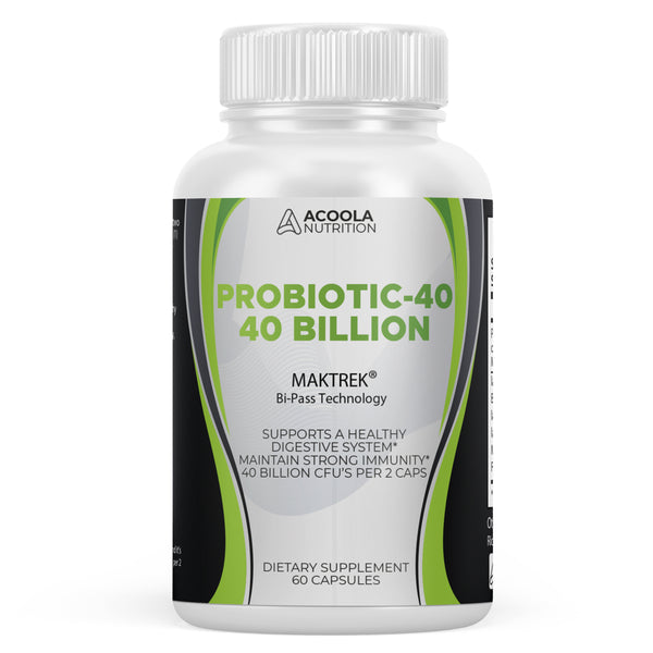 Acoola Probiotic 40 Billion Men & Womens Probiotic with Prebiotic - Lactobacillus Acidophilus Probiotic - Potent until Expiration - Patented Delay Release, Shelf Stable, Gluten & Dairy Free - 60 Count