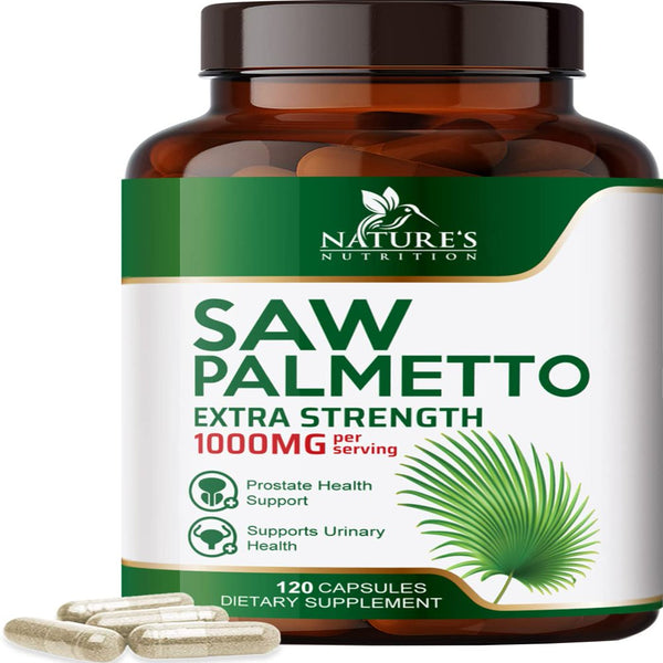 Saw Palmetto for Men - 1000 MG Saw Palmetto Extract - Men'S Herbal Prostate Health Support Supplement, Essential Nutrients from Non-Gmo Saw Palmetto Berries, Supplements for Men & Women, 120 Capsules