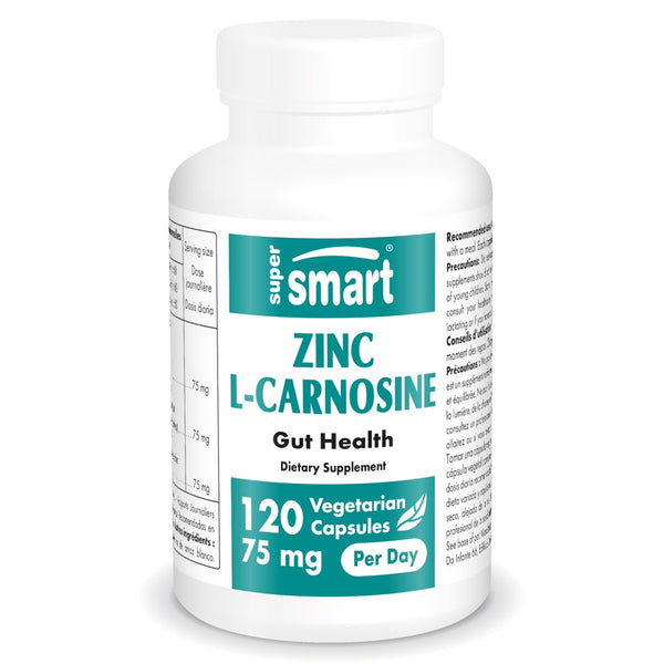 Supersmart - Zinc L-Carnosine 75Mg per Day (Zinc Carnosine) - GI Tract Support - Gut Restore & Digestive Health - Acid Reflux Relief | Non-Gmo & Gluten Free - 120 Vegetarian Capsules