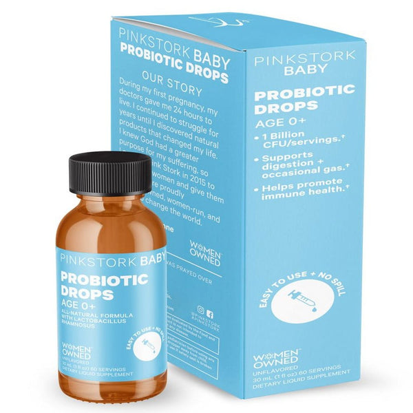 Pink Stork Baby Probiotic Drops: Infant Probiotic Drops for Baby, Digestion & Gas Relief, 1 Fl Oz