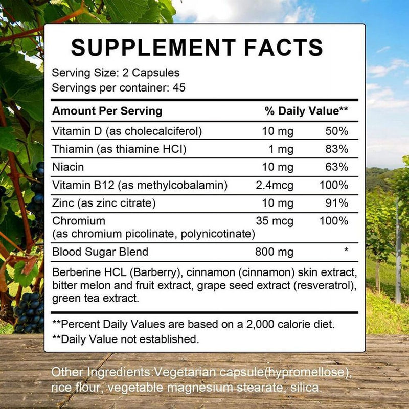 Blood Sugar Support Formula Maximum Strength Natural Vegan Supplement - 90 Capsules
