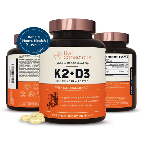 Live Conscious Vitamin K2 MK-7 with D3, 100 Mcg & 5000 IU, 60 Softgels