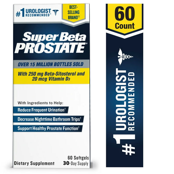 Super Beta Prostate, Recommended Prostate Supplement for Men, Reduce Bathroom Trips Night, Promote Sleep & Bladder Emptying, Beta Sitosterol, 60 Count, Softgels