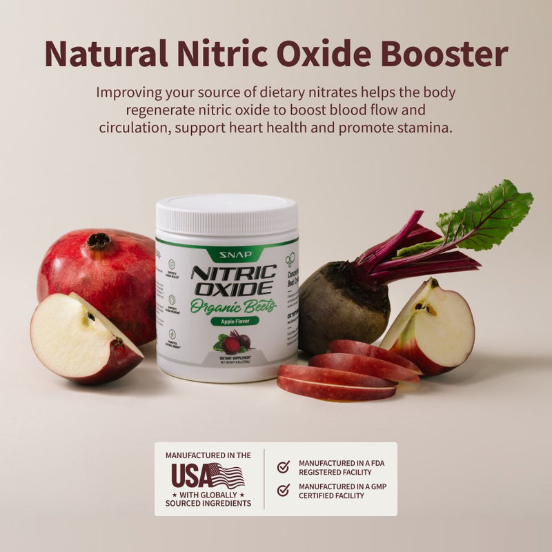 Snap Supplements Nitric Oxide Beet Root Powder Apple Flavor - Support Cardio Health, 250G