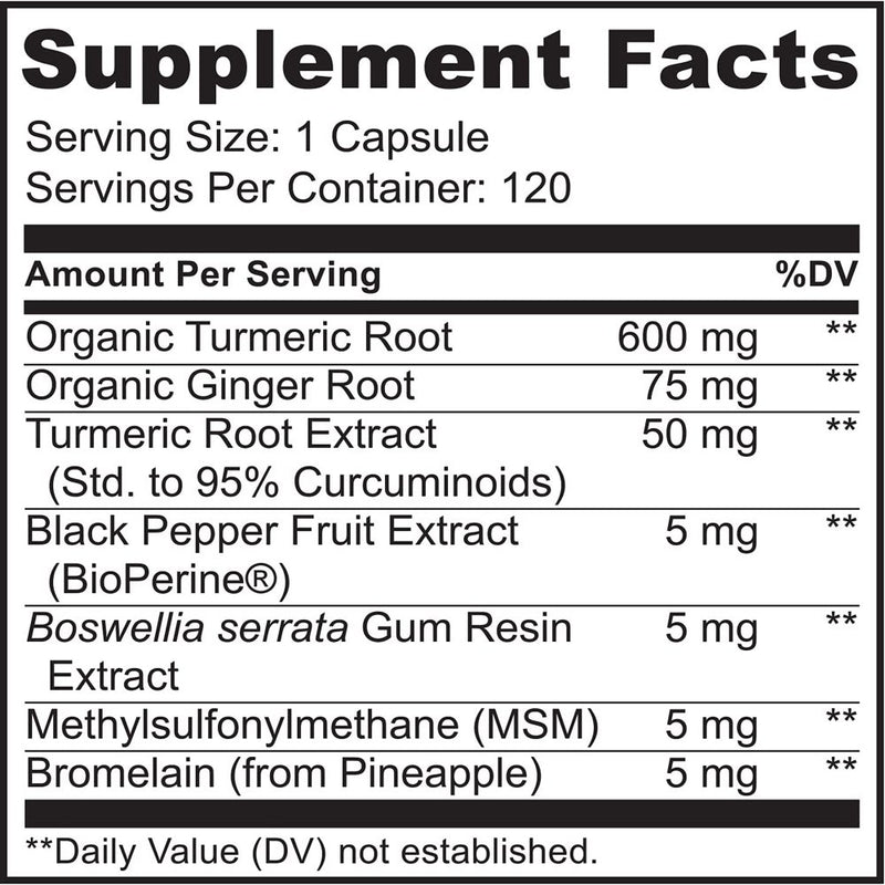 NATURELO Turmeric Curcumin - Bioperine for Better Absorption - Curcuminoids, Black Pepper, Ginger Powder - Plant-Based Joint Support - 120 Vegan Capsules