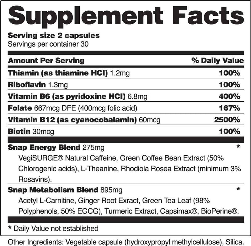 Snap Supplements Energy & Metabolism Booster, Supports Weight Loss, 60 Capsules, 2Pk