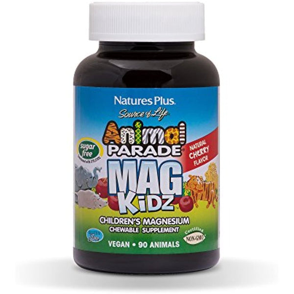 Naturesplus Animal Parade Source of Life Sugar-Free Magkidz Children'S Magnesium Supplement - Natural Cherry Flavor - 90 Chewable Tablets - Bone & Muscle Health Support - Gluten-Free - 45 Servings
