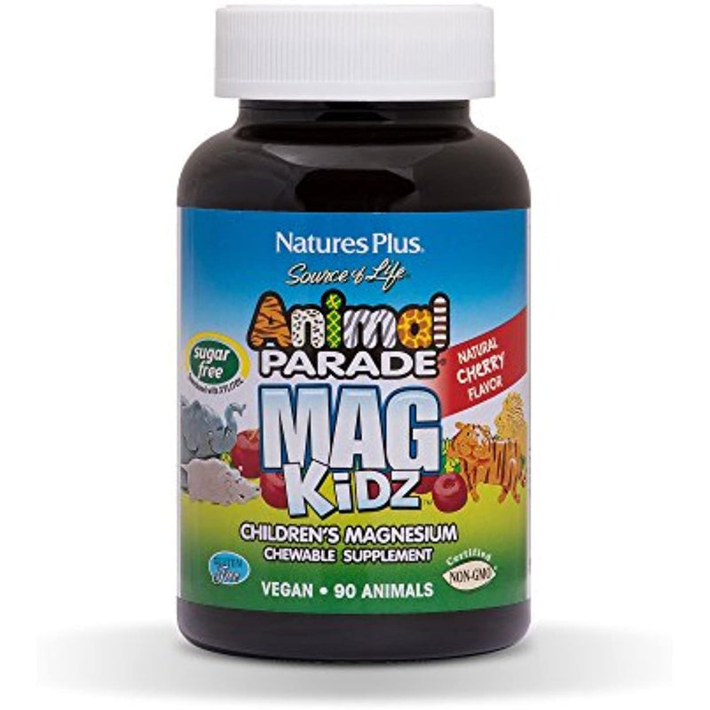 Naturesplus Animal Parade Source of Life Sugar-Free Magkidz Children'S Magnesium Supplement - Natural Cherry Flavor - 90 Chewable Tablets - Bone & Muscle Health Support - Gluten-Free - 45 Servings