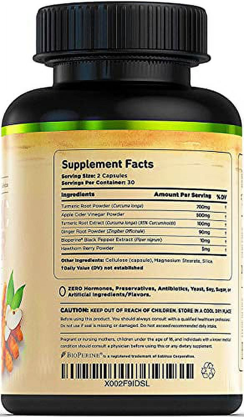 Turmeric Curcumin with Ginger & Apple Cider Vinegar, Bioperine Black Pepper, 95% Curcuminoids, Natural Joint & Healthly Inflammatory Support, Antioxidant Tumeric Supplement, Made in USA, Nature'S Base