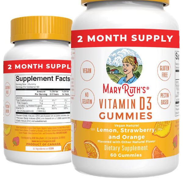 Maryruth Organics | Vitamin D3 Gummies for Adults & Kids | 2 Month Supply | Vitamin D Supplement for Bone Health | Vegan, Gluten Free | 60 Count