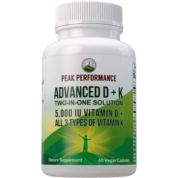 Advanced Vitamin D 5000 IU with All 3 Types of Vitamin K by Peak Performance. Vitamin D3 and Vitamin K2, K1, MK-7 (MK7), MK4 Supplement. 60 Small and Easy to Swallow Vegetable Pills (5000