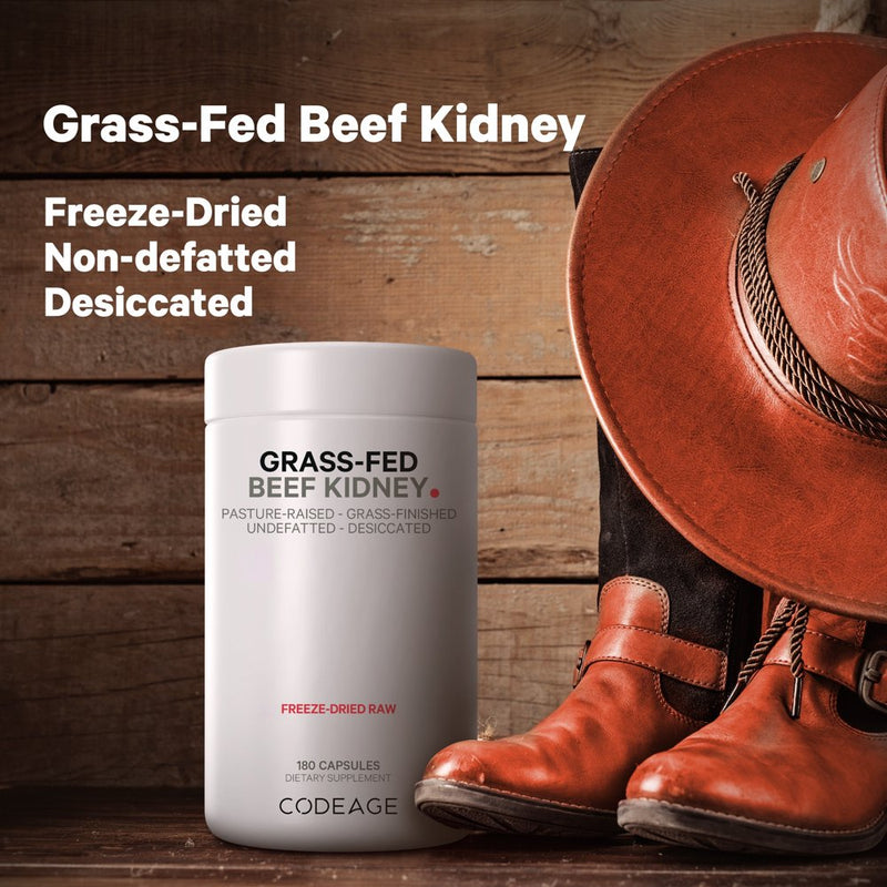 Codeage Grass-Fed Beef Kidney, Grass-Finished, Pasture-Raised, Non-Defatted Glandular Supplement, 180 Ct