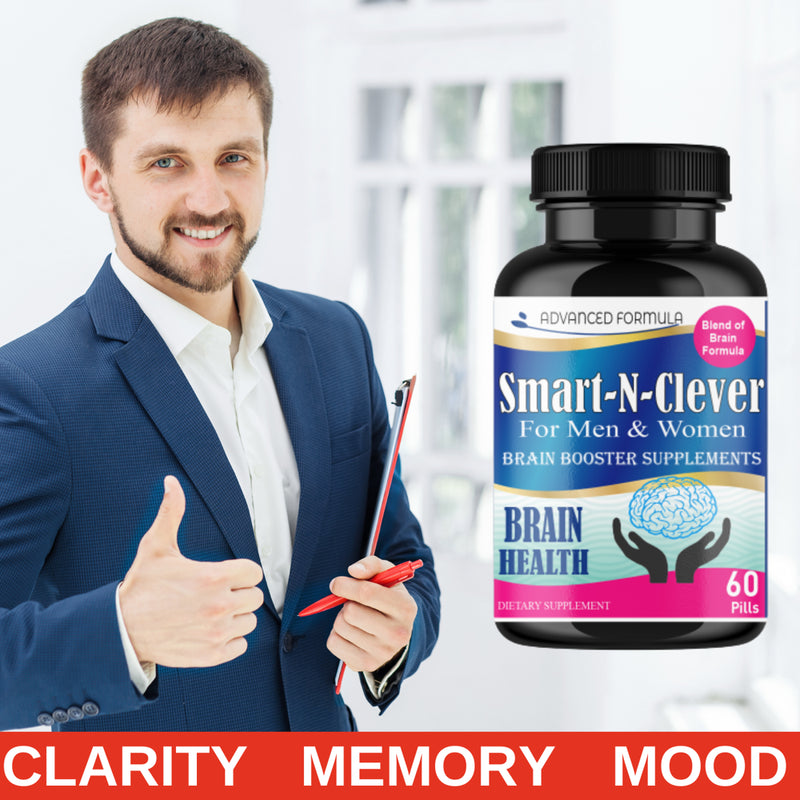 Smart-N-Clever Adult Brain Health Supplement- 60 Pills Memory Booster for Mind Focus - Brain Booster Pills for Concentration Improve Brain Function for Men and Women