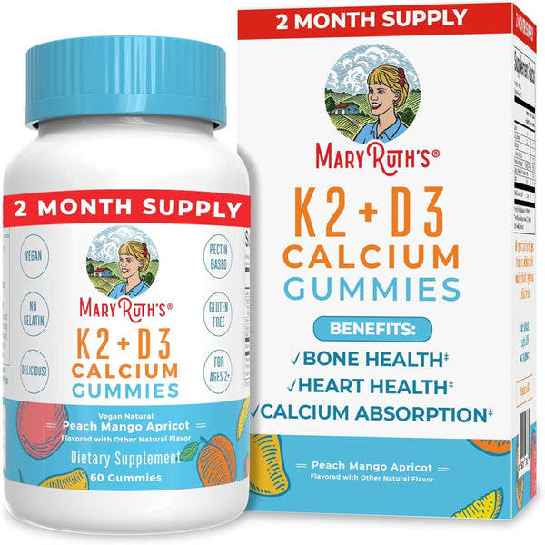 Maryruth'S Vitamin K2 + D3 Calcium Gummies - Bone Health - Peach, Mango & Apricot (60 Gummies)