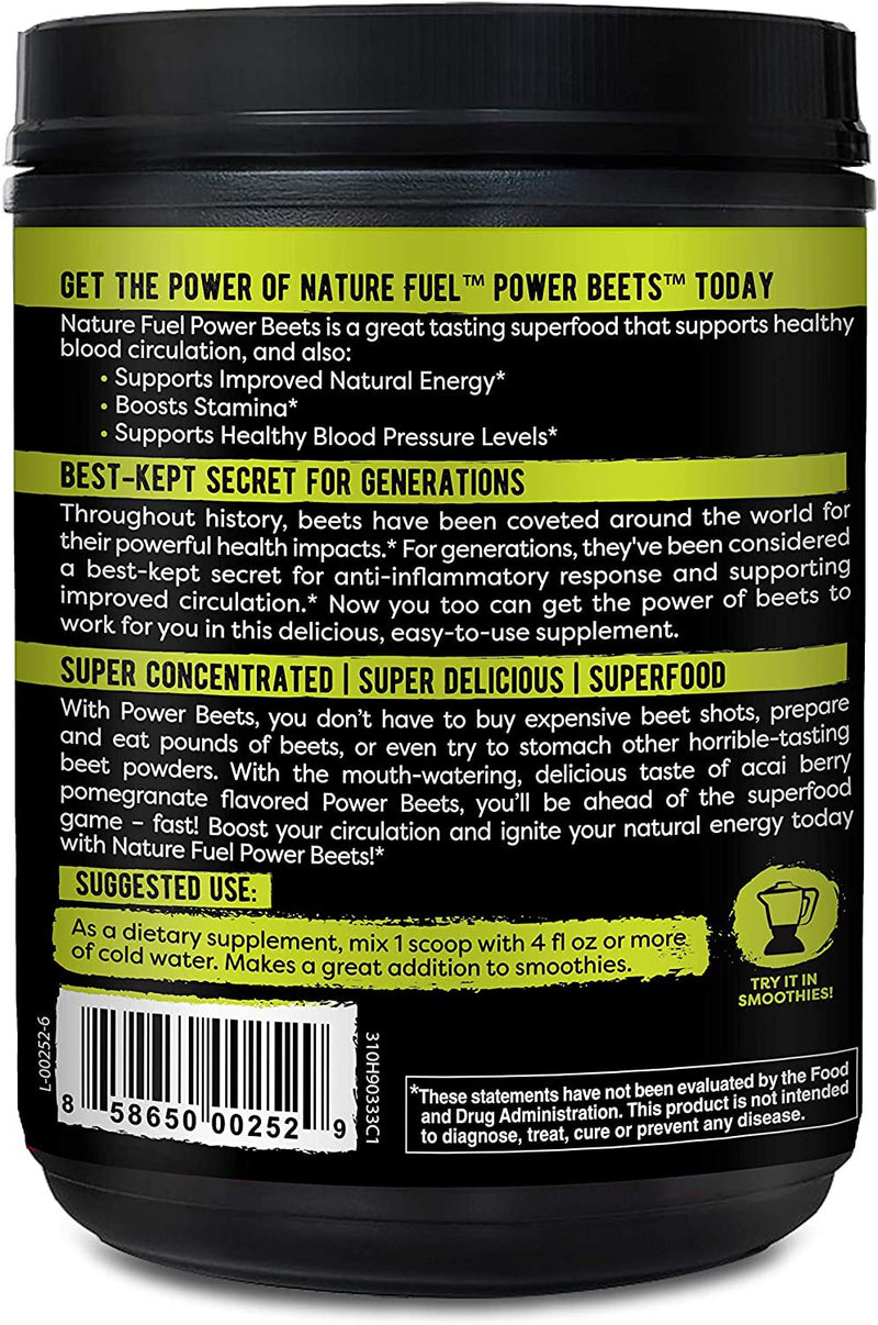 Nature Fuel Power Beets Super Concentrated Circulation Superfood Dietary Supplement – Delicious Acai Berry Pomegranate Flavor – Non-Gmo Beet Root Powder - 60 Servings