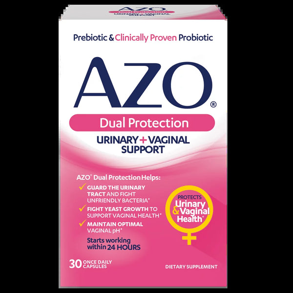 AZO Dual Protection™, Urinary + Vaginal Support*, Women'S Prebiotic and Clinically-Proven Probiotic, 30 Count