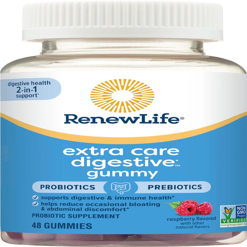 Renew Life Non GMO Gummy Probiotic for Digestive Health, Raspberry, 48 Count